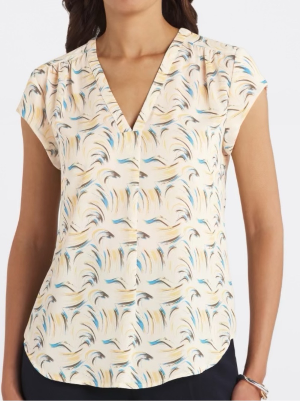 Monday fun Lillian V-Neck Blouse — Cream Multi Print